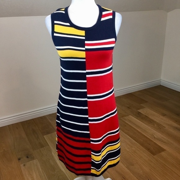 Tommy Hilfiger Logo Print Stripped Mini Dress - Picture 1 of 7
